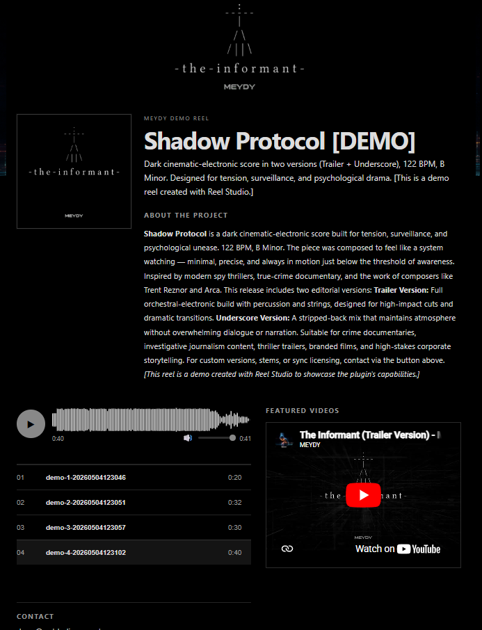 Producer demo page — beat previews with waveform player