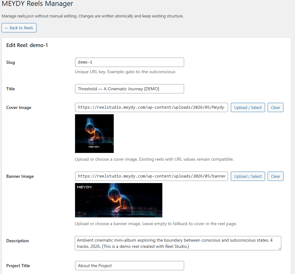 Reel editor with track upload and management