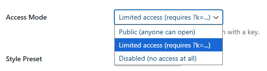 Access control modes and share links
